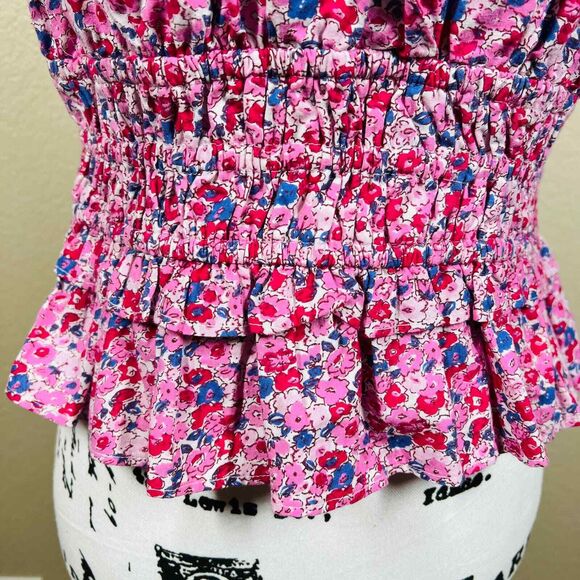 Sim and Sam pink top strap V neckline smocked floral blouse size XL boho baddie - Picture 11 of 12